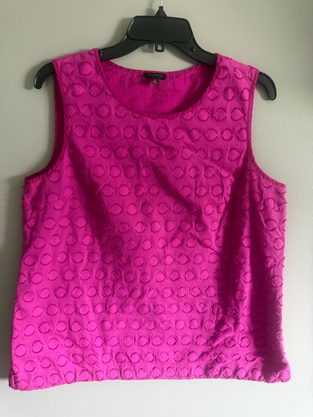 Talbots Pink Sleeveless Textured Circle-Pattern Cotton blouse size 14